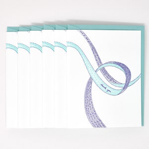 Jeu de 6 cartes typographiques Merci ruban tourbillonnant