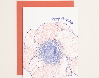 Birthday Anemone Letterpress Card - Birthday Flower Card - Birthday Card for Her - Birthday Card Wife - Birthday Card Girlfriend