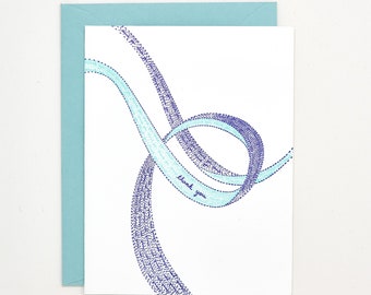 Carte de remerciement ruban tourbillon typographie