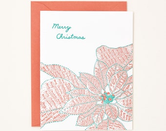 Poinsettia Card - Modern Christmas Card - Merry Christmas Letterpress Card - Holiday Card