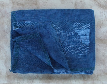 Indian Blue Indigo Kantha Quilt, 100% Cotton Handmade Embroidery Bedding Bedspread Twin Size Indigo Quilt Bedding Kantha Quilt Throw