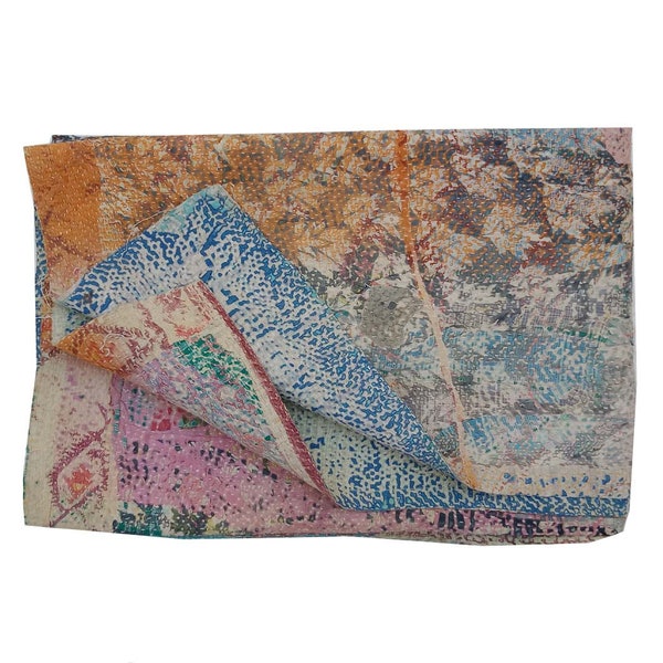 One Of Kind Vintage Handmade Kantha Quilt Indian Cotton Kantha Quilt,Vintage Handmade Cotton Sari kantha quilt, Vintage Kantha Quilt