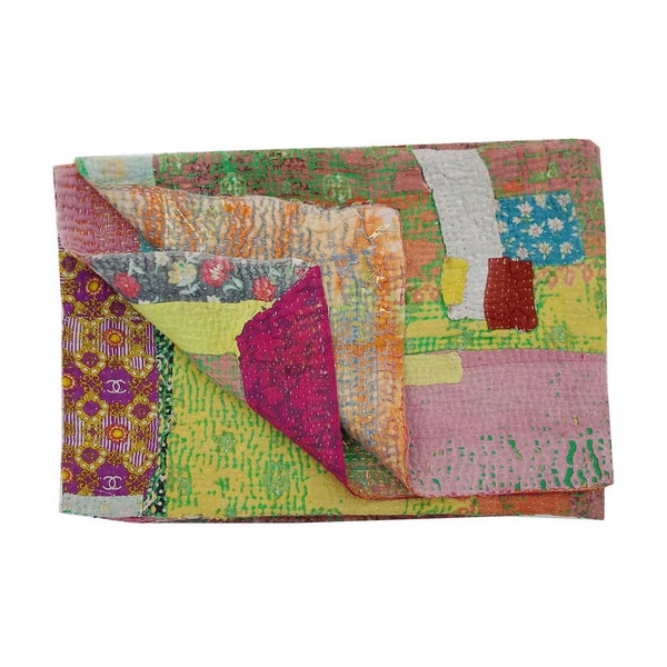 Vintage Kantha Quilt Bedding Throw Reversible Twin Size Blanket Home Decor Wall hanging Patchwork Quilt Embroidered Rug Decoration Gift