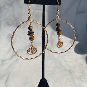 Lotus Flower Crystal Copper Hoops