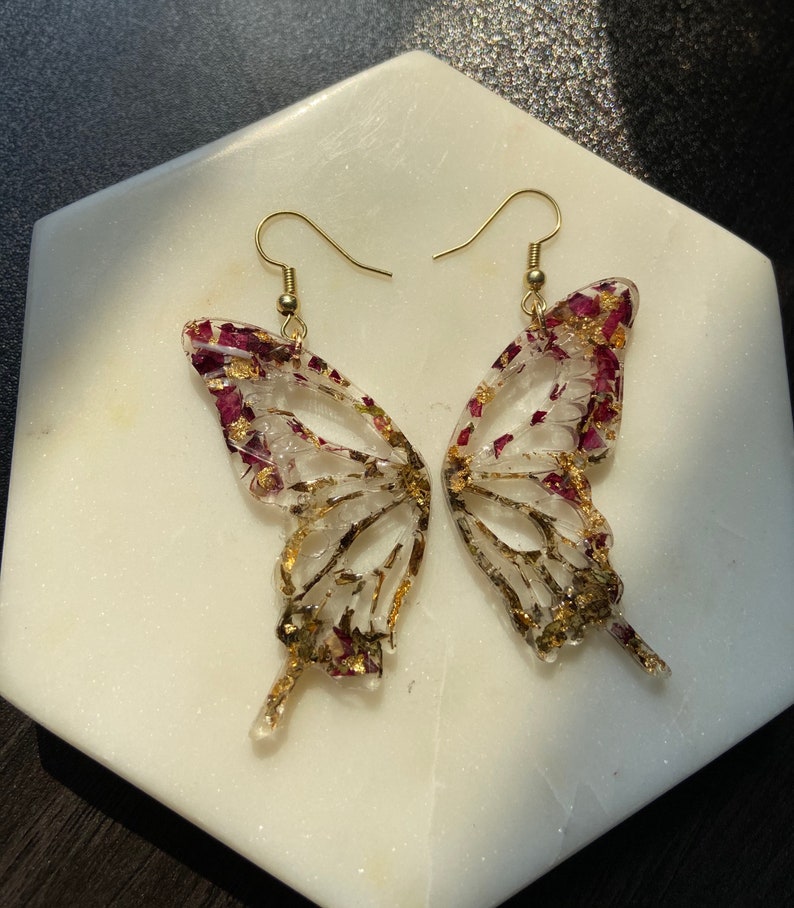 Rose & Basil Design #2 | Butterfly Resin Earrings 