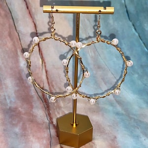 Empress Earrings | Wire Hoops | Pearl Earrings