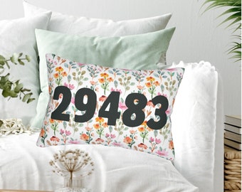 Floral Custom Zip Code Pillow Farewell Gift Zipcode Pillow Realtor Closing Gift Custom Spring Home Decor Personalized Pillow Chair Cushion