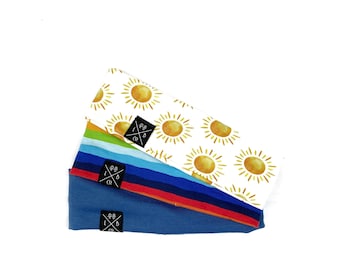 Rainbows and suns baby boy and toddler headband, unisex headband great for long haired boys, hearing aids or sports!