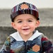 Aztec pattern toddler and kid's size snapback baseball cap with flat brim and faux leather logo patch