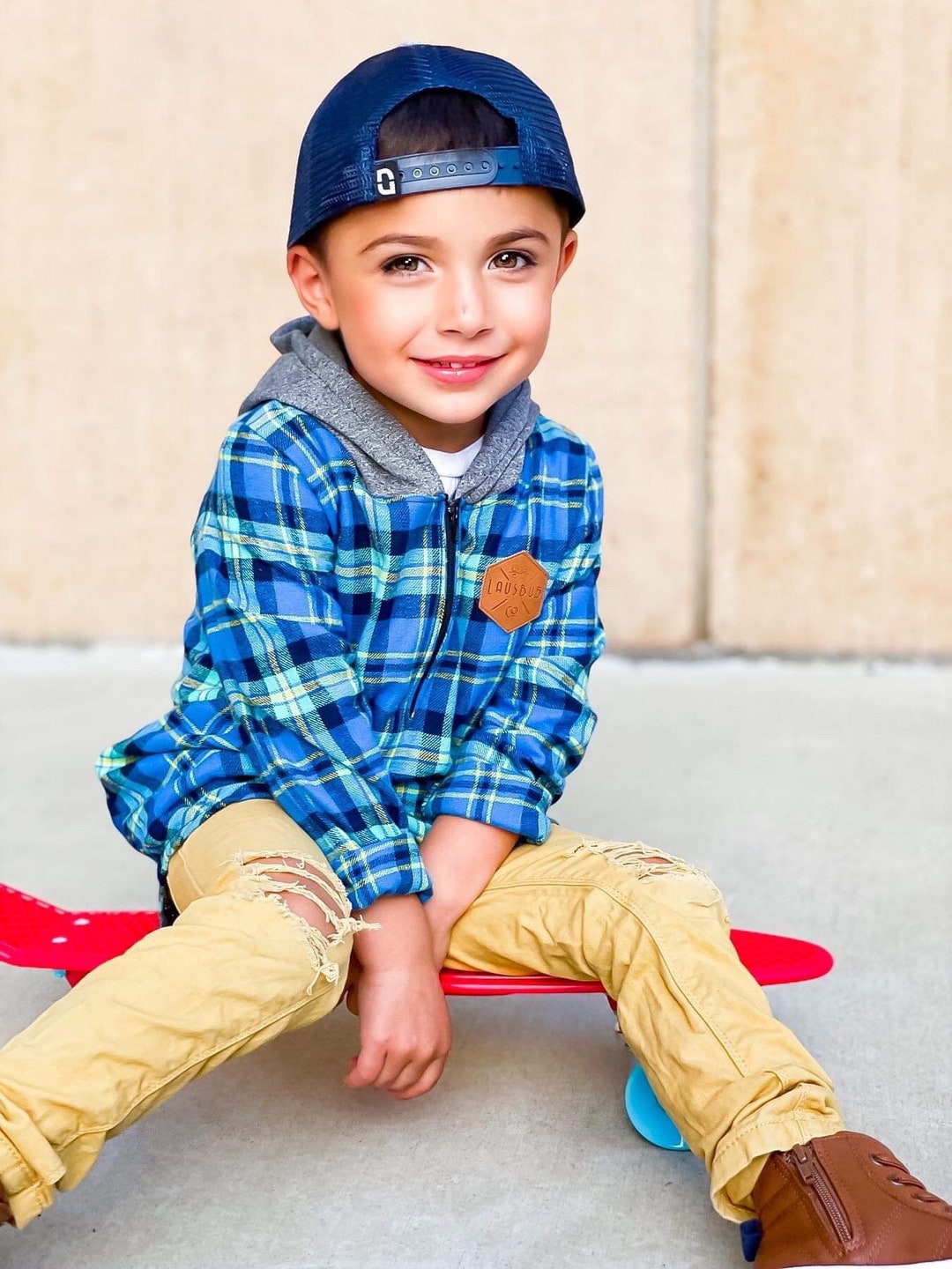 Toddler Boy Flannel Hoodie With Quarter Zip and Curved Hem in Etsy