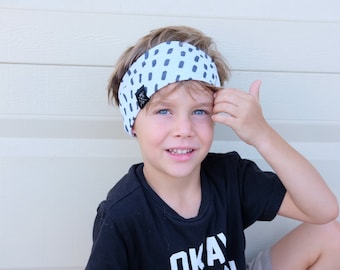 Boy Headband Black Dashes On White