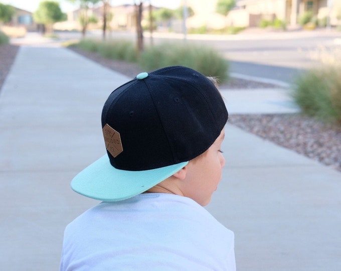 Mint and Black Toddler and Kids Snapback Baseball Cap With Faux Leather ...