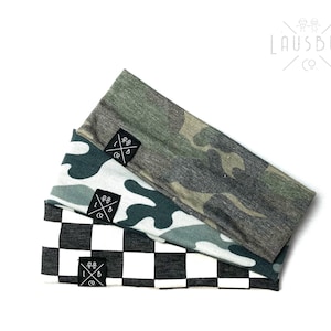 Camo baby boy and toddler headband,unisex, boy gift, baby shower gift, checkered headband, monochrome boy headbands, image 1