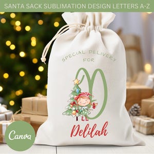 Bearbeitbarer Weihnachtssack für Mädchen | Sublimationsdesign | Personalisierte Weihnachtsgeschenktasche | Große Weihnachtsmann Tasche PNG Datei | Weihnachts-Alphabet