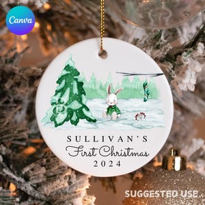 Erste Weihnachtsverzierung PNG Design | Bearbeitbare Babys 1. Weihnachtsverzierung PNG | Sublimationsdesign |  Rundes Ornament POD Design | Leinwand