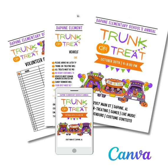 Editable Trunk or Treat Flyer Bundle, School Halloween Party (Digital Download)