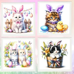Cartes de Pâques Kitty | 12 adorables cartes de voeux numériques | Imprimable pour les amoureux des chats | Chat de Pâques aquarelle | Cartes de Pâques DIY | Cadeau pour maman chat