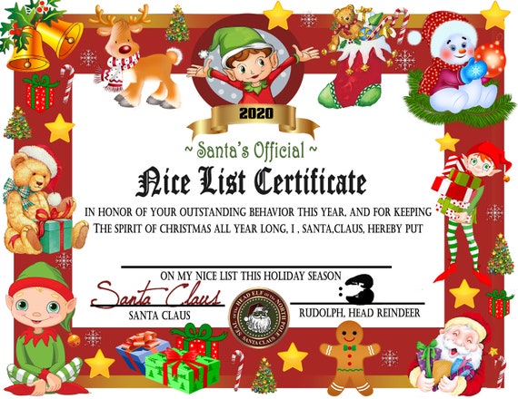 Printable Nice List Certificate Instant Download Nice List ...