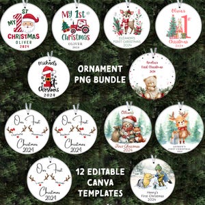 Pacchetto PNG modificabile di ornamenti natalizi per neonati / Ornamento per neonati / Design PNG di ornamenti / Design a sublimazione / Ornamento natalizio POD