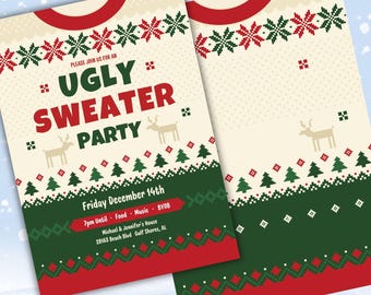 Editable Ugly Sweater Party Invitation: Christmas Holiday Flyer (Digital)