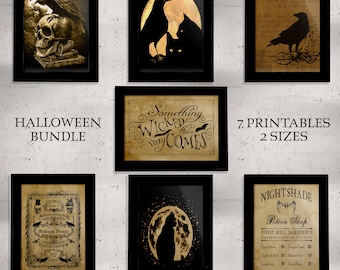 Impressions d'art vintage Halloween : collection de 7 pages avec bannière en prime (téléchargement numérique)