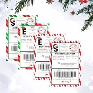 Editable Custom Elf and Santa Shipping Postage Label Templates | Printable Christmas North Pole Mail | Personalized Christmas Eve Gift Idea