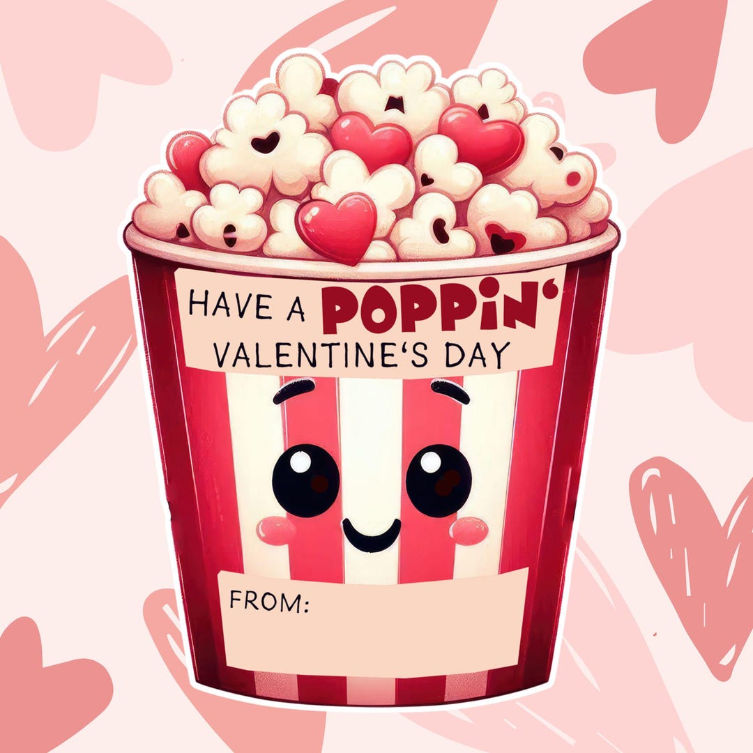 Valentine Popcorn Bag Printable: Classmate Gift Tags Stickers