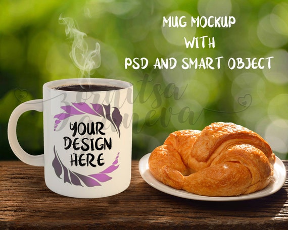 Mockup Of White Mug And Breakfast Smart Object And