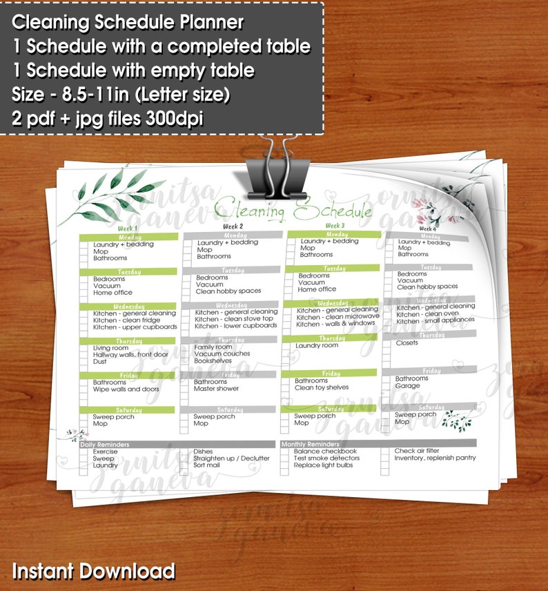 Printable Cleaning Schedule Cleaning Schedule Printable House Cleaning Schedule Cleaning Calendar Cleaning Checklist Printable Cleaning