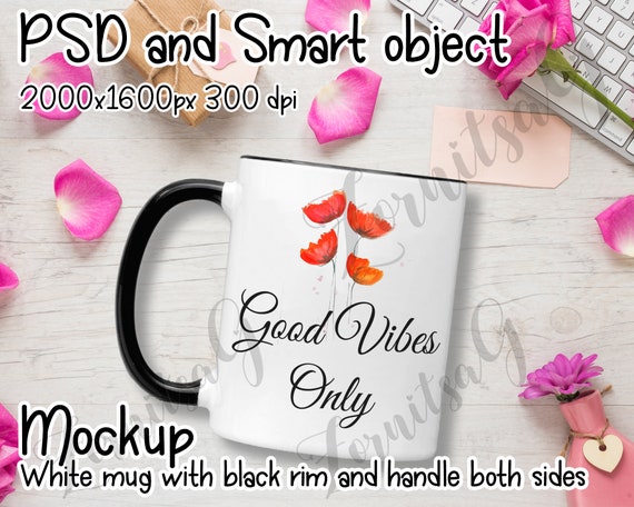 Black Handle Mug Mockup Black Rim Mug Mockup Sublimation Etsy