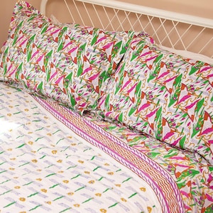 Indian Block Printed Pillow Case 'Kingfisher'-Bedding-AARVEN