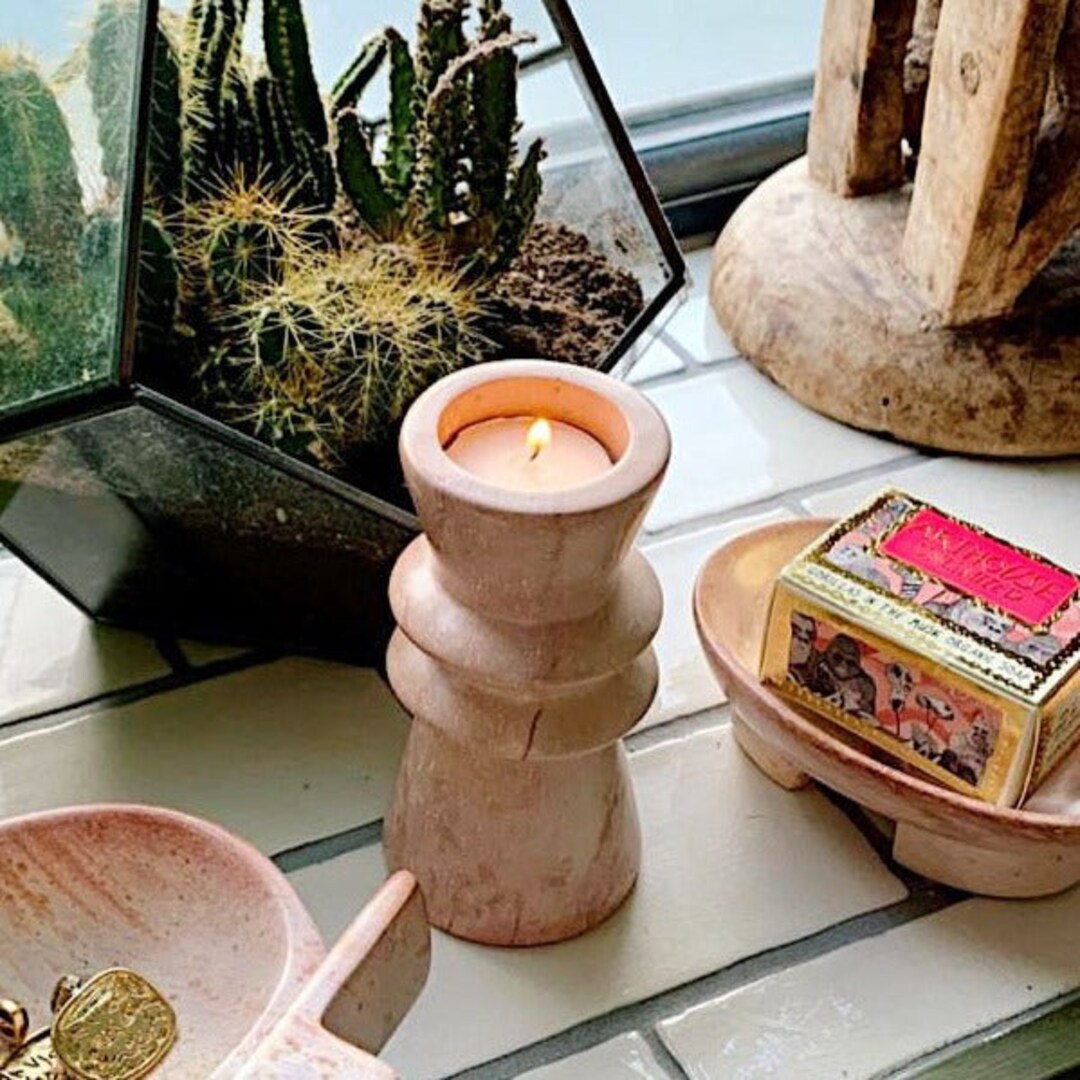 Kenyan Soapstone Tealight Candle Holder 'marbled Pink' Etsy