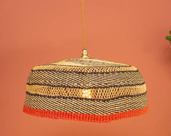 Ghanaian Handwoven Lightshade 'Burnt Orange Band' Medium