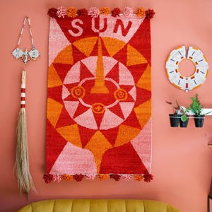Woven Kenyan Wall Hanging Rug 'Bright Sun Mask'