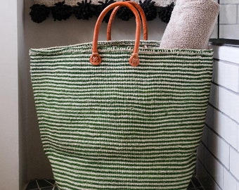 Kenyan Sisal Extra Large Basket with Handles 'Forest Stripe'