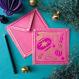 Vintage carte de voeux de Noël imprimée à la main « Rose »