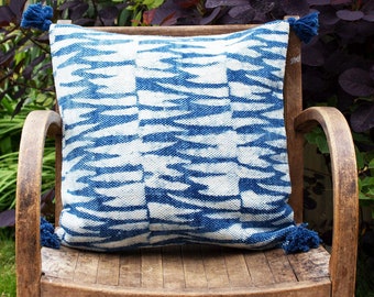 Indian Indigo Block Printed 65cm x 65cm Cushion Covers 'Tiger Stripes'