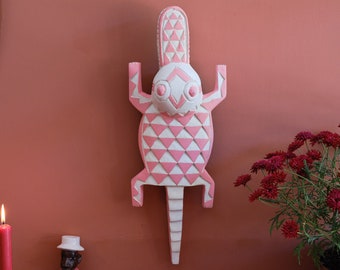 Ghanaian Hand Carved Wooden Crocodile 'Blush Pink'