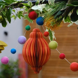 Indian Recycled Paper Decoration 'Large Orange Bauble'-Decoration-AARVEN