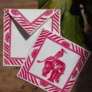 Handgedrukte wenskaart Indiase olifant