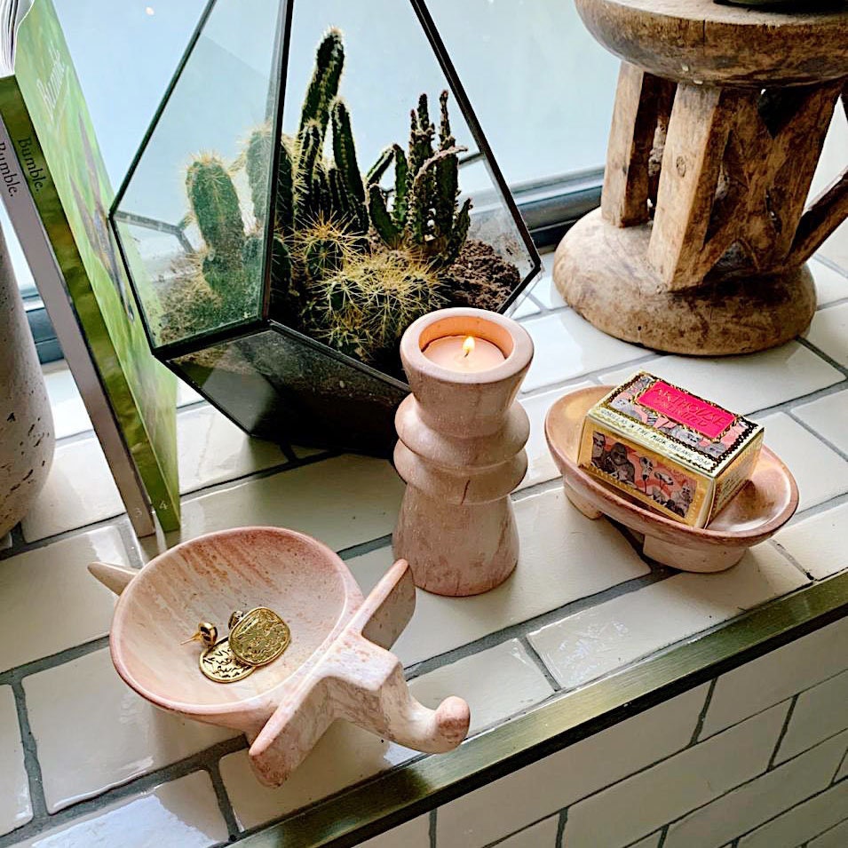 Kenyan Soapstone Soap Dish 'Hints of Pink' Etsy