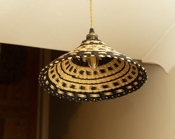 Ghanaian Handwoven Light Shade 'Monochrome - Black Band'