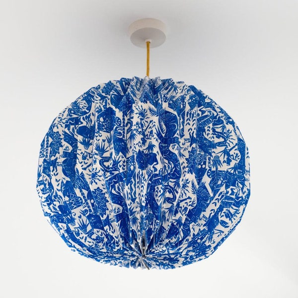 Abat-jour globe en papier origami « Blue Safari Toile »