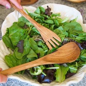 Olive Wood Bee Salad Servers