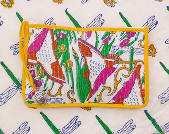 Indian Block Printed Medium Pouch 'Kingfisher'