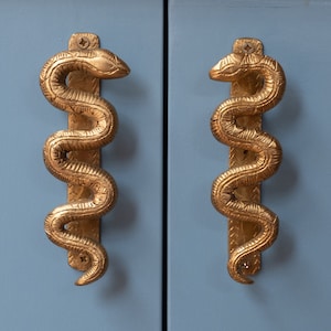 Ghanaian Ashanti Brass Door Handle Pair &#39;Dancing Snake&#39;