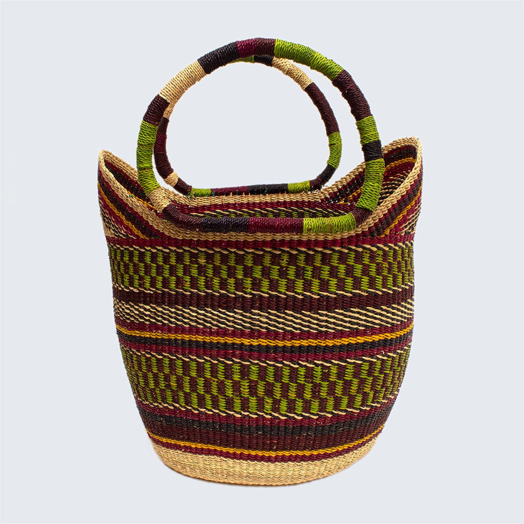 Ghanaian Large Bolga Shopping Basket With Leather Handles - Etsy