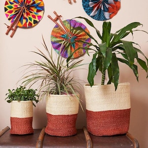 Kenyan Sisal Basket &#39;Rust and Natural&#39; Set of Three