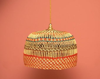 Ghanaian handwoven Dome Lightshade 'Coffee and Walnut'