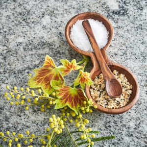 Olive Wood Double Bowl With Spoon